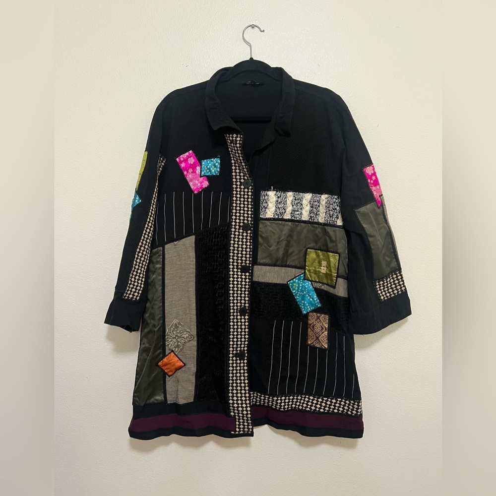 John Mark Black Patchwork Embellished Women’s Top
